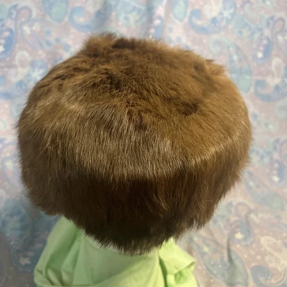 David& David Brown Fur Pillbox, Hat With Bows, Vintage Women's - Picture 3 of 10